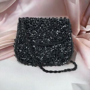 Vintage Le Regale Handmade Black Beaded Crossbody Mini Bag